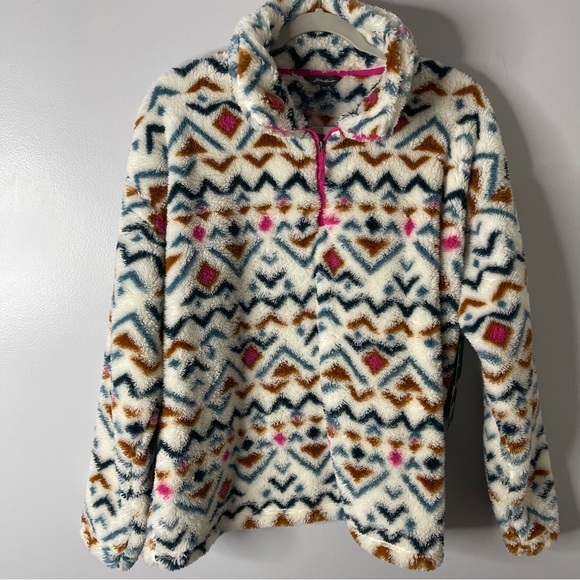 Eddie Bauer Women’s Sherpa Fleece 1/4 Zip Pullover XL Aztec Print - Picture 2 of 8